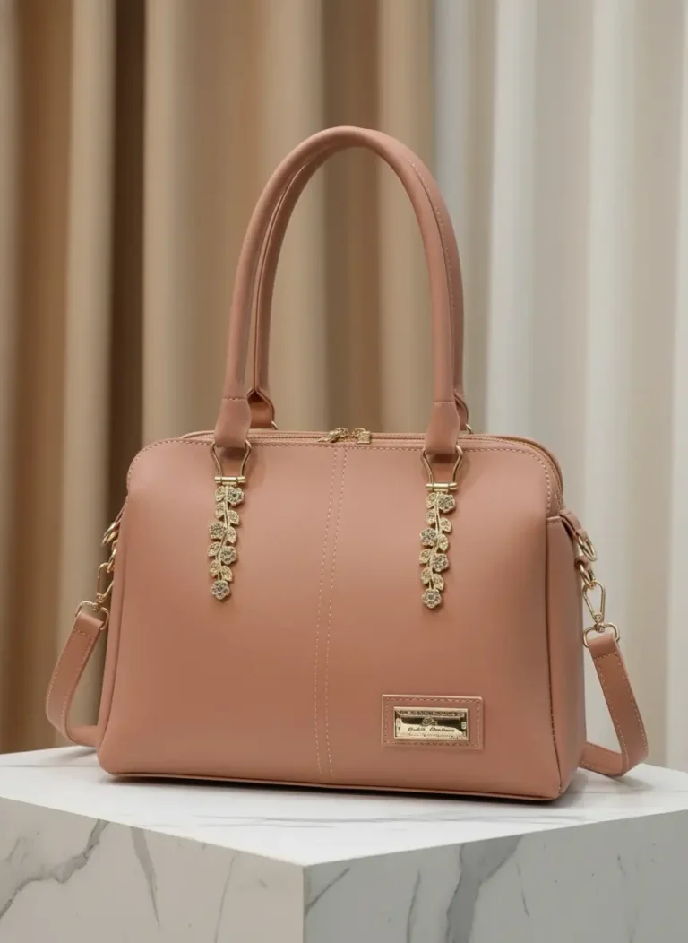 Pink premium handbag with pearl chain and long strap for women