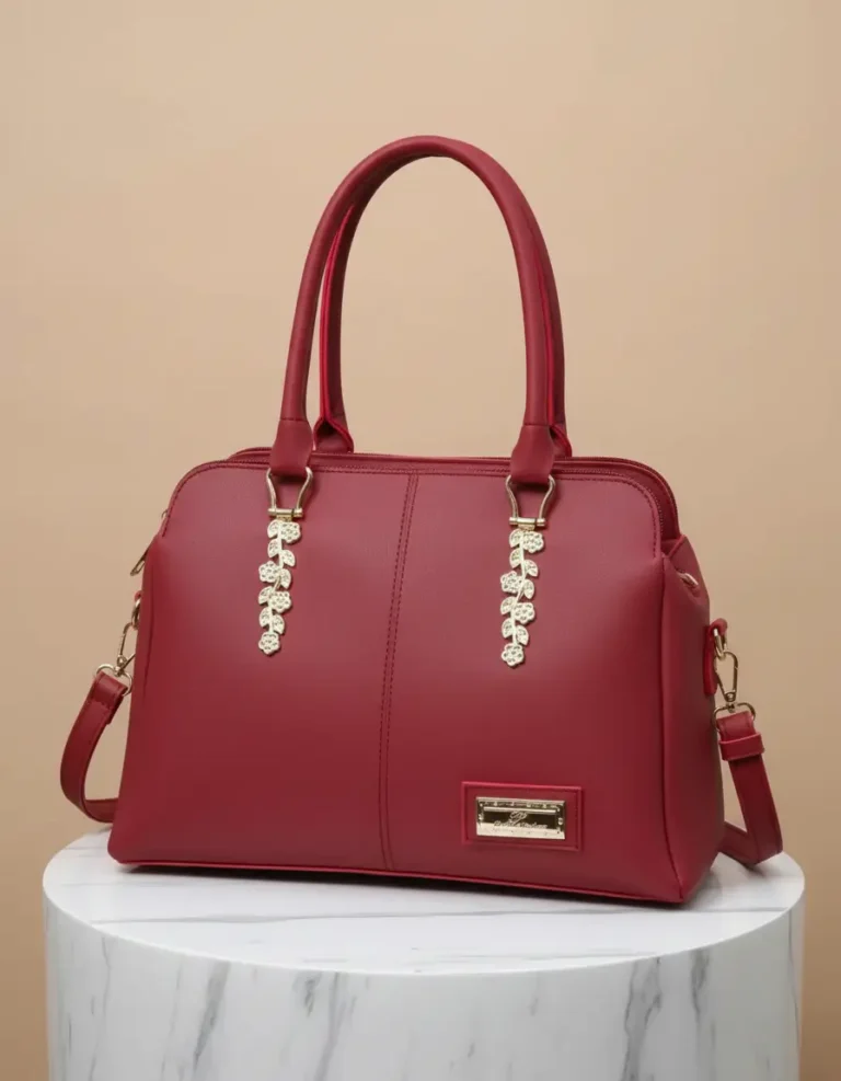 Red premium handbag with pearl chain and long strap for women