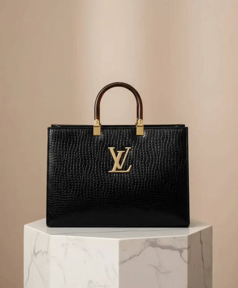 Black quilted shoulder bag with gold chain strap front view