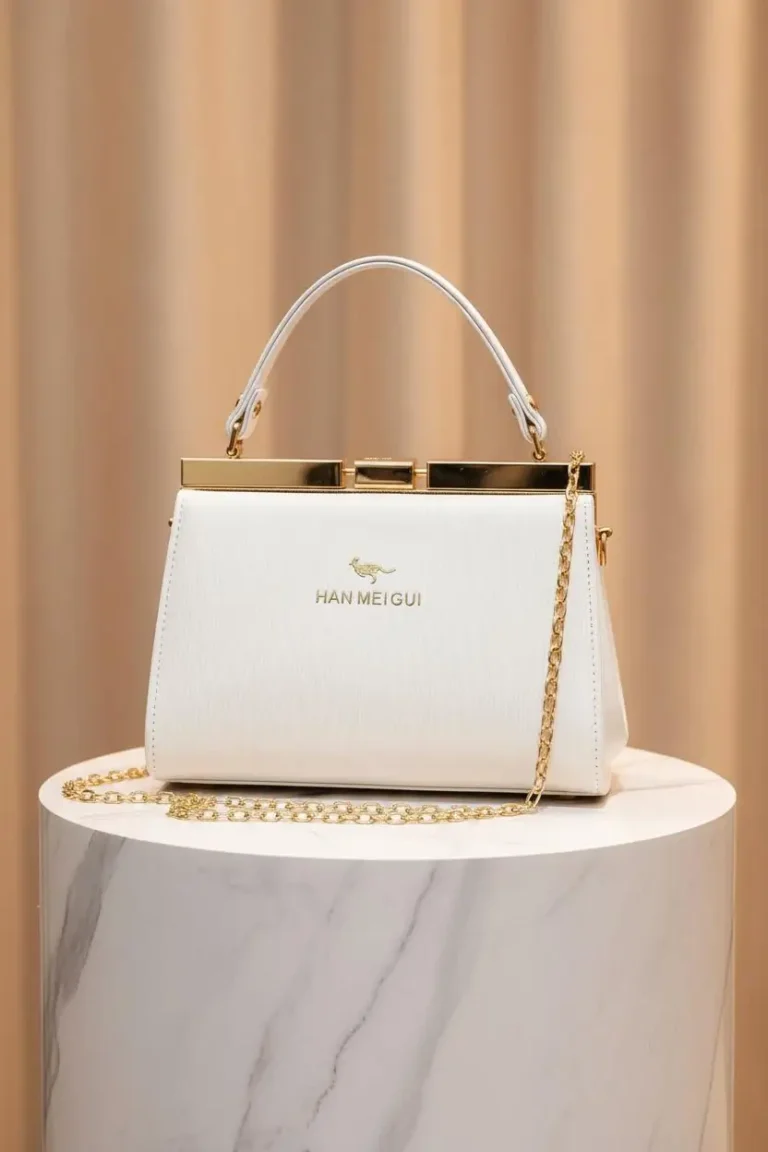 Stylo bags white gold frame handbag with chain strap - premium imported quality Pakistan Elixir