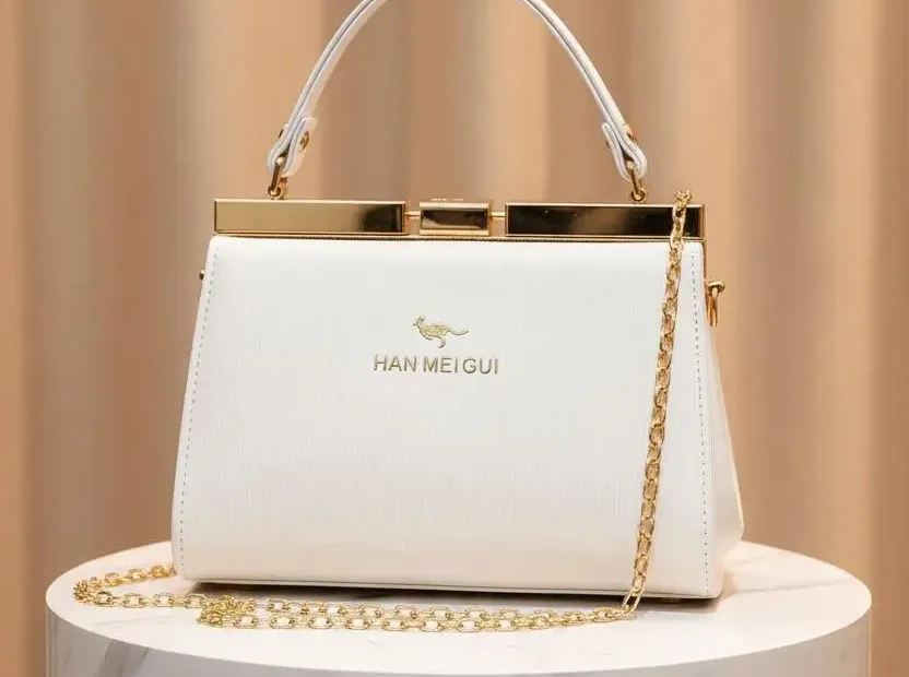 Stylo bags white gold frame handbag with chain strap - premium imported quality Pakistan Elixir