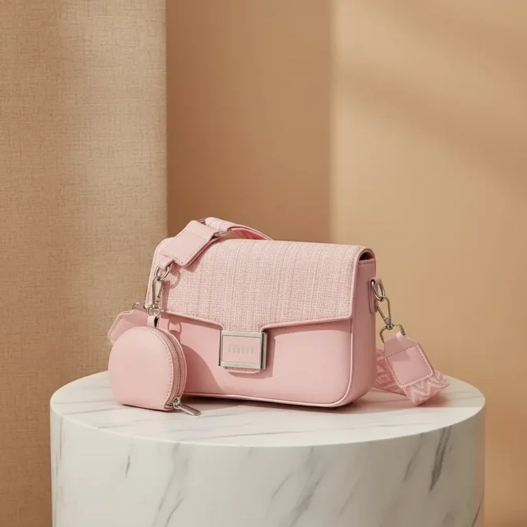 Luxurious pink crossbody bag with strap for women in Pakistan.
