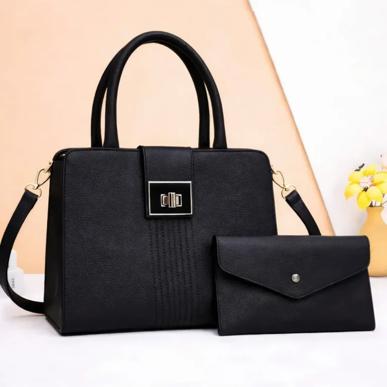 Elegant Black Handbag with Matching Pouch - Perfect for Formal Events