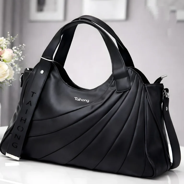 Black pleated tote bag with logo strap - bagerz bags style ladies tote by Elixir