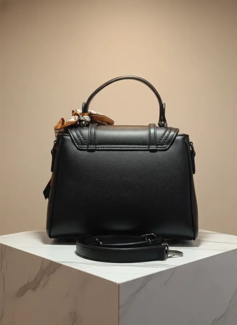 Black croc-embossed satchel with double buckle straps - premium limelight bags style