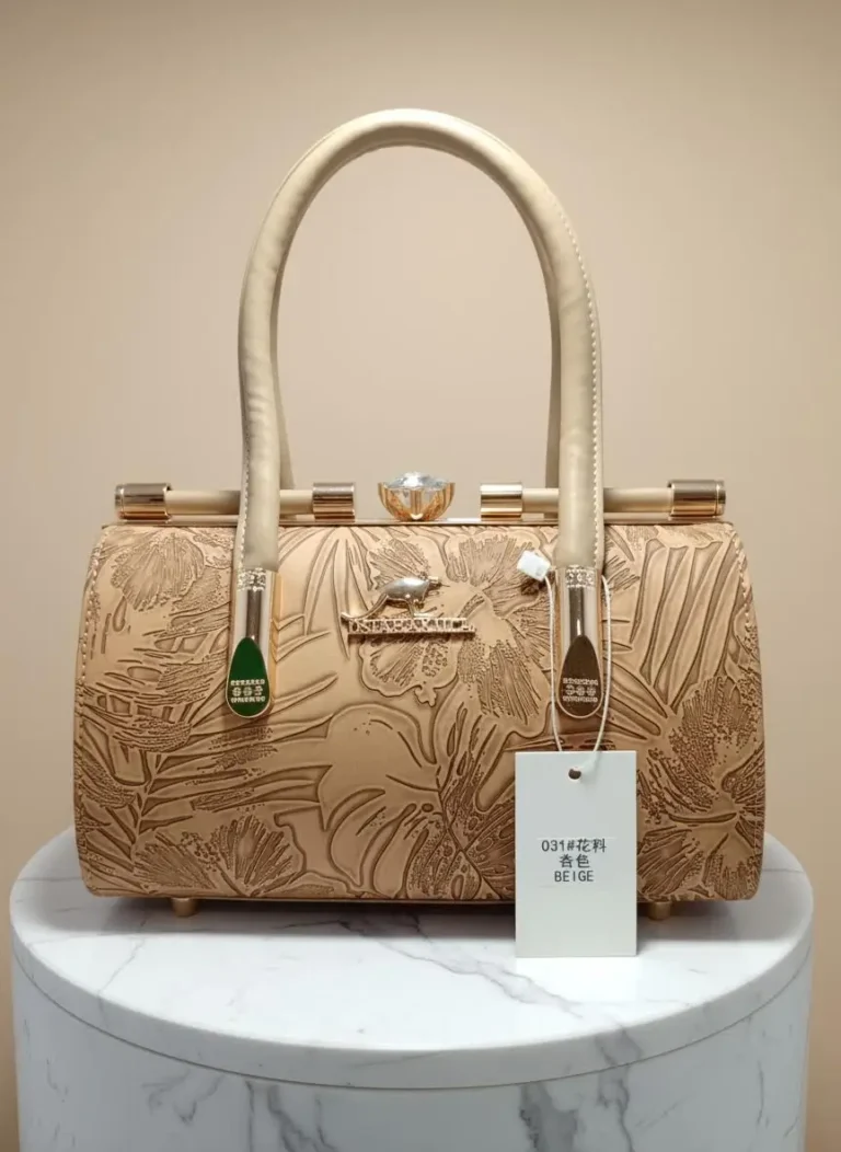 Cream beige handbags for women Pakistan - embossed botanical frame bag with crystal clasp